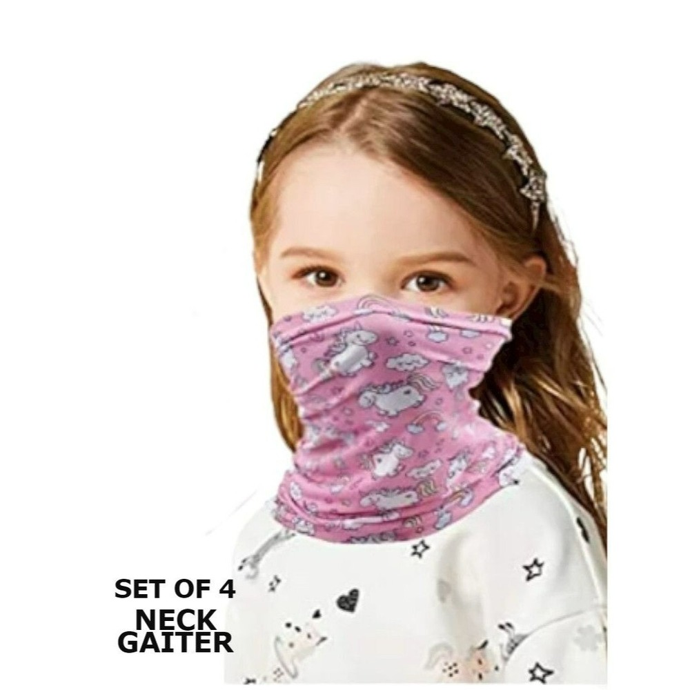 Set Of 4 Genovega Kids Washable Reusable Multi-Print Face Cover Neck Gaiter OS
